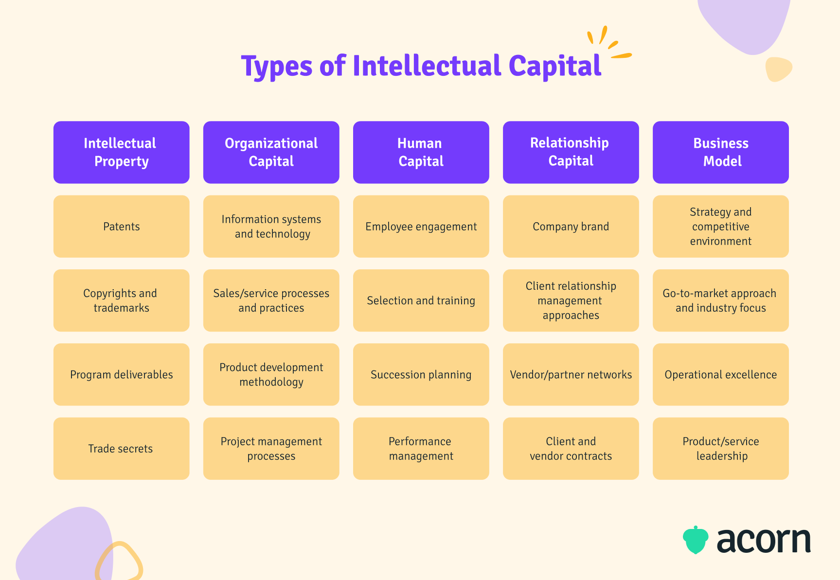 Table showing five types of intellectual capital in the workforce