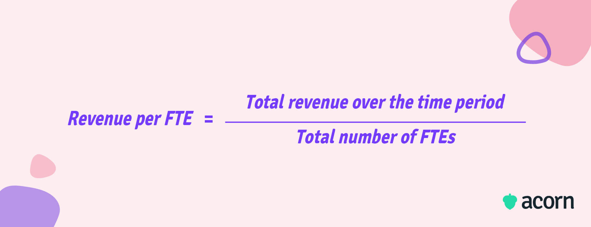 Revenue per FTE formula = Total revenue over the time period/Total number of FTEs for the time period